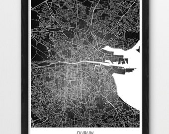 Dublin Map Poster Print, Dublin Map Print, Dublin Ireland Urban Street Map, Black & White, Home Room Wall Office Decor,Printable Travel Gift