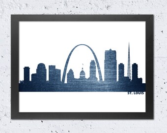 St. Louis Skyline Print, gebürstete dunkelblaue Silhouette (Digitaler Download)