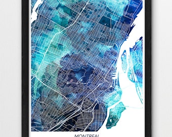 Montreal Watercolor Map Print, Urban Street Art (Digital Download)