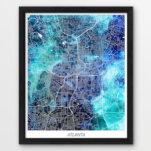 Atlanta Map Poster Print, Atlanta City Print, Atlanta Georgia Urban Street Map, Blue Watercolor Print, Wall Home Office Art, Printable Decor