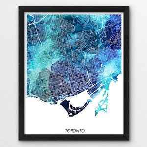 Toronto Map Poster Print, Toronto Canada Print, Toronto Urban Street Map Poster, Blue Watercolor Print, Home Wall Office Printable Art Decor