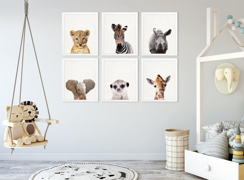 Safari Animals Nursery Decor Animals Print Set of 6 Baby Etsy