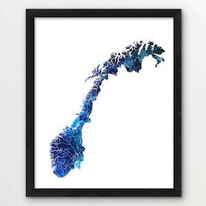 Norwegen Karte Drucken, Norwegen Poster Druck, Norwegen Straße Karte, Aquarell Marineblau, modernes Zimmer Haus Wand Büro Dekor, druckbare digitale Kunst