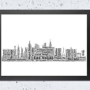 Las Vegas Skyline Print, Las Vegas Nevada Print, Words Text Art Typography, Black & White, Modern Home Wall Office Room Nursery Art Decor