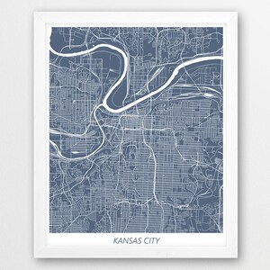 Kansas City Map Print, Kansas City Poster Print, Kansas City Missouri Urban Street Print, Blue Color Map, Home Room Wall Printable Art Decor