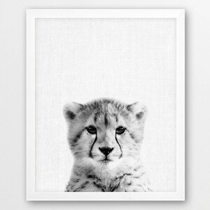 Cheetah Print, Cute Baby Cheetah Cub Photo, Africa Safari Savanna Animals Printable, Black White Photography, Nursery Wall Kids Room Decor