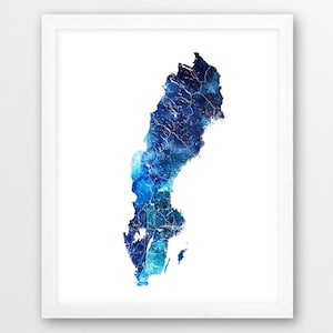 Schweden Karte, Schweden Poster Druck, Schweden Karte, Aquarell Marineblau, Modernes Zimmer Haus Wand Büro Dekor, druckbare digitale Kunst