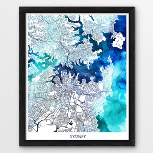 Sydney Map Print, Sydney Australia Poster Print, Sydney Urban Street Map Print, Blue Watercolor Print, Home Wall Office Printable Art Decor