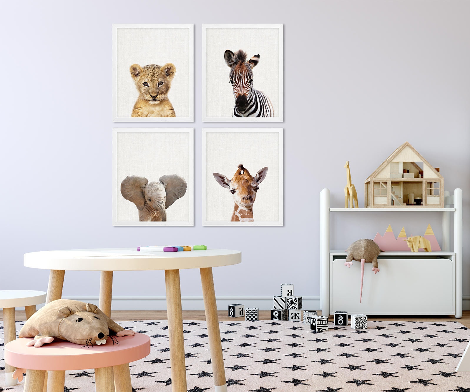 Safari Animals Nursery Decor Animals Print Set of 4 Baby Etsy