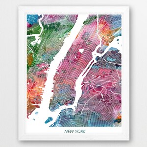 New York Karte, New York Poster Druck, New York City Urban Street Karte Aquarell Druck, modernes Haus Wand Büro druckbare Kunst Dekor