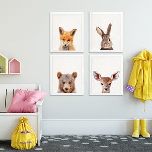 Woodland Nursery Decor, Animals Print Set of 8, Cute Bunny Fox Bear Owl ...