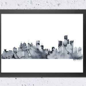 Detroit Skyline Print, Detroit Michigan Silhouette Cityscape digital print, Black White Grey, Modern Home Wall Office Travel Decor, DIY Art