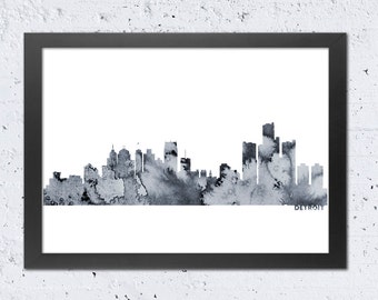 Detroit Skyline Print, Detroit Michigan Silhouette Cityscape digital print, Black White Grey, Modern Home Wall Office Travel Decor, DIY Art