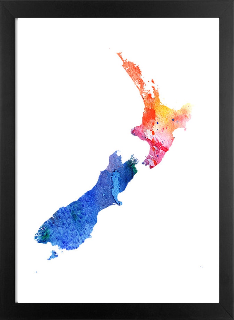 New Zealand Map Print New Zealand Color Silhouette Map Etsy