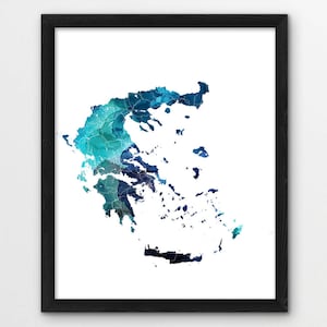 Griechenland Karte Drucken, Griechenland Poster Druck, Griechenland Straßen Karte, Aquarell Marineblau, modernes Zimmer Haus Wand Büro Dekor, druckbare digitale Kunst