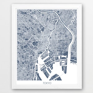 Tokyo Map Print, Tokyo City Poster Print, Tokyo Japan Urban Street Map Print, Blue Color, Home Room Wall Office Printable Decor, Travel Gift
