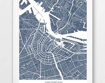 Amsterdam Map Print, Amsterdam City Map Poster Print, Amsterdam Urban Street Print, Home Nursery Room Wall Office Decor, Printable Gift Art