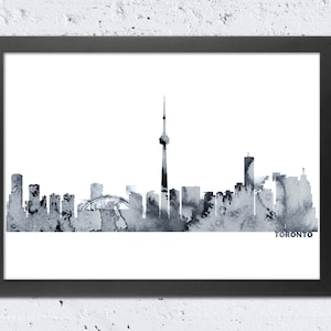 Toronto skyline print, Toronto Canada silhouet stadsgezicht print, zwart wit grijze kleuren, modern huis muur kantoor reisdecor, DIY digitaal