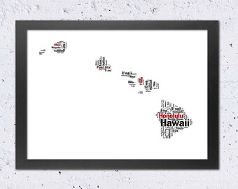 Instant Download Printable Digital File - Hawaii State Typography Print, Major Cities and Places, Home Wall Decor