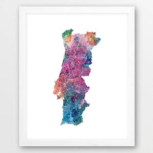 Portugal Karte Druck, Portugal Poster Druck, Portugal Straßenkarte, Aquarell blau rot grün, modernes Zimmer Haus Wand Büro Dekor, printable Kunst