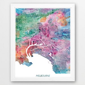 Melbourne Map Print, Melbourne Poster, Australia Melbourne Urban City Street Map, Watercolor Print, Modern Home Wall Office Decor, Printable