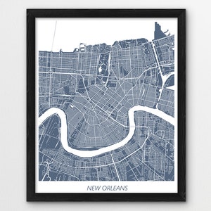 New Orleans Karte Drucken, New Orleans Karte Poster Drucken, New Orleans Urbanstadt Druck, Blaue Farbe Karte, Druckbare Hauszimmerwand Bürokunstdekor