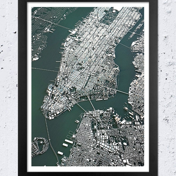 New York Map Print, New York 3D Map Poster Print, New York Digital Manhattan Print, Green White, Home Nursery Room Wall Office Decor, DIY