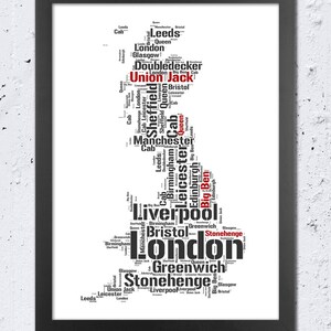 UK Print United Kingdom Typography Map, United Kingdom Map, Black White Print, Words Text Art, Home Wall Room Office Art, Modern Print Decor