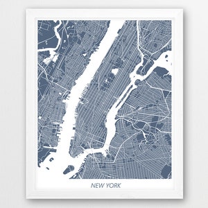 New York Print, New York Karte Poster Druck, New York Manhattan Urban Digital Street Print, Blaue Farbe, Haus Wand Büro druckbare Dekor
