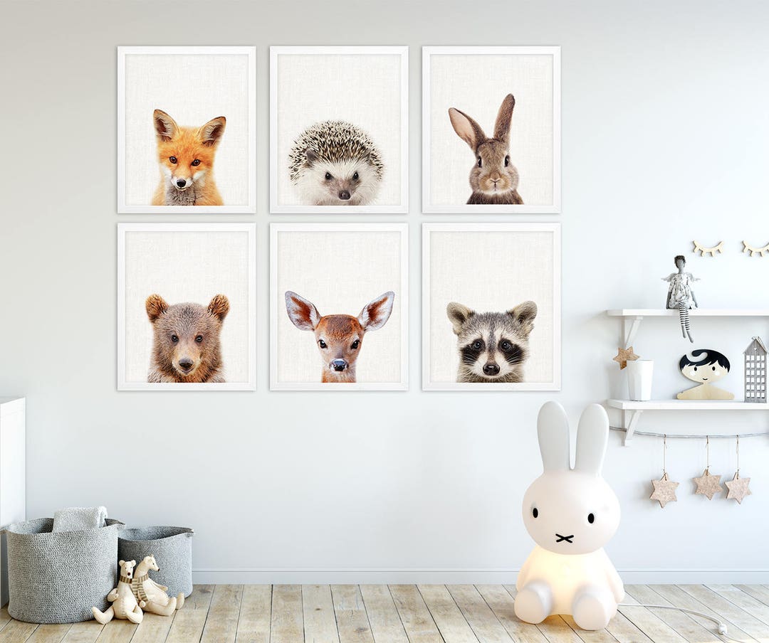 Woodland Nursery Decor, Baby Animals Print Set of 6, Bunny Fox Bear ...