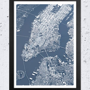 New York Print, New York 3D Map Poster Print, New York Digital Manhattan Print, Blue White,Home Nursery Room Wall Office Printable Decor Art