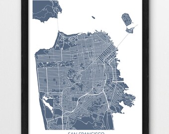 San Francisco Map Art Print, Blue Urban City Decor (Digital Download)