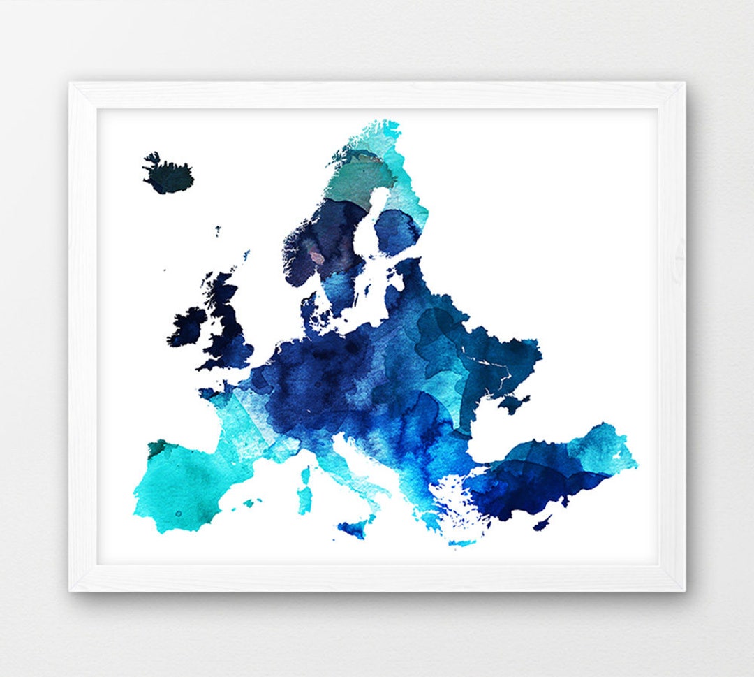 Europe Map Print, Europe Poster Print, Europe Continent Print, Blue