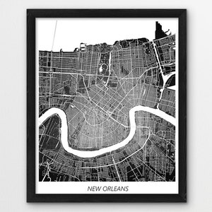 New Orleans Karte Drucken, New Orleans Poster Drucken, New Orleans Urban Street Straßenkarte Drucken, Hauswand Büro druckbares Dekor, Reisekunst