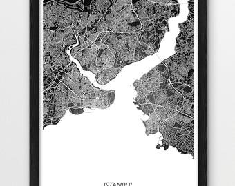 イスタンブール地図プリント、イスタンブール市街地プリント、イスタンブールトルコ都市街路地図デジタルプリント、ホームルームの壁オフィス装飾、印刷可能な旅行アート