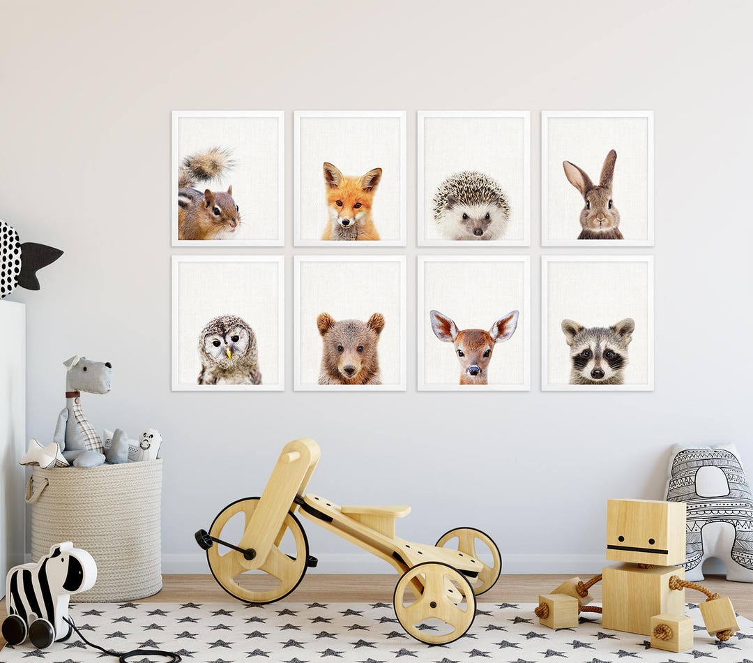 Woodland Nursery Decor, Animals Print Set of 8, Cute Bunny Fox Bear Owl ...
