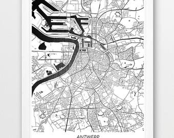Road Map Gift Antwerpen Print Street Map Decor Antwerpen Map Poster Wall Art Antwerpen Map Print Antwerpen  City Map D283v4