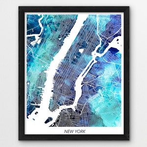 New York Karte, New York Poster Druck, New York Digitale Urban Straßen Karte Blau Aquarell Druck, Haus Wand Büro druckbare Kunst-Dekor