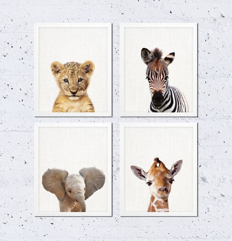 Safari Animals Nursery Decor Animals Print Set of 4 Baby Etsy
