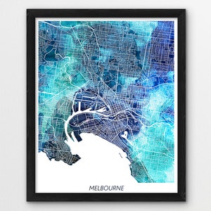 Melbourne Map Poster Print, Melbourne Australia Print, Melbourne Urban Street Map Poster, Blue Watercolor Print, Home Wall Office Printable