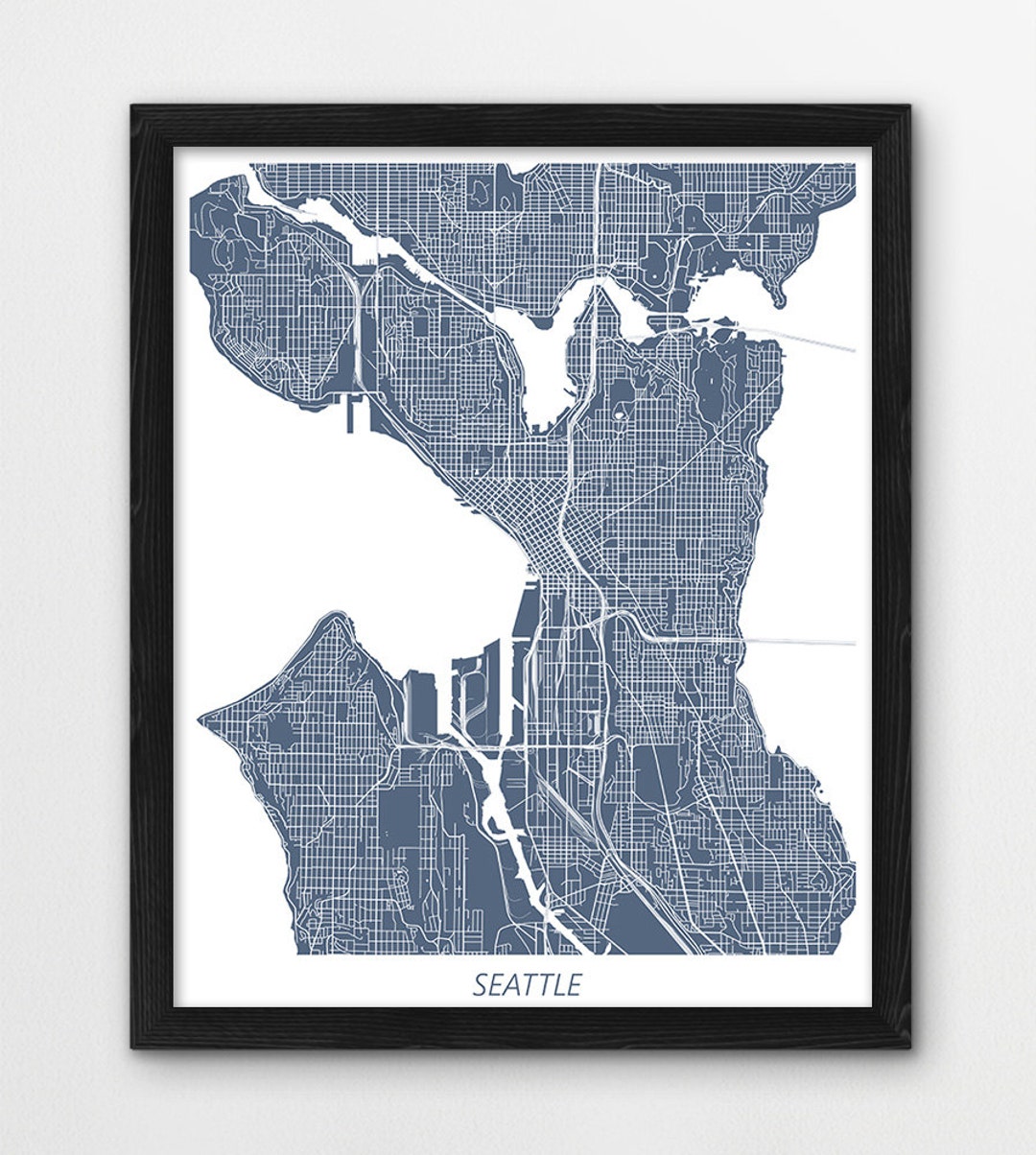 Seattle Map Print, Seattle Map Poster Print, Seattle, WA Urban Street ...