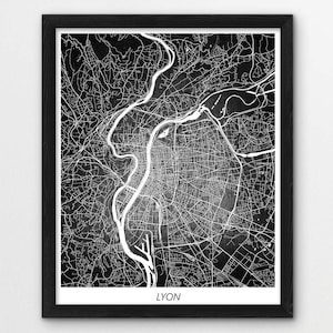 Lyon Karte Drucken, Lyon Poster Druck, Lyon Frankreich Straße Stadt Karte, Urban Luftbild Druck, Haus Kinderzimmer Wand Büro Art Decor
