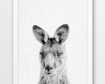 Impression portrait kangourou, art noir et blanc pour chambre d'enfant (téléchargement numérique)