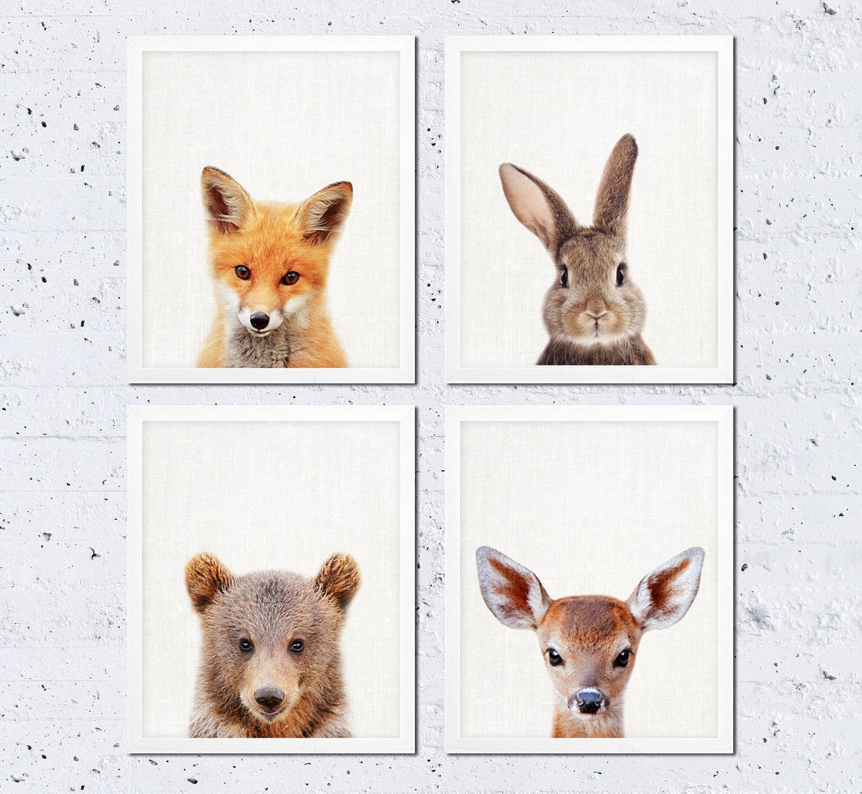 Woodland Nursery Decor, Baby Animals Print Set of 4, Bunny Fox Bear ...
