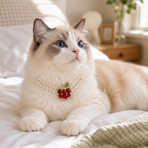 Collana per animali domestici con perle e ciondolo a forma di mela con rubino, elegante collare per gatti e cani di piccola taglia, accessorio per animali domestici ideale per foto, festività e momenti speciali.