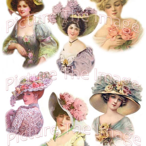 Instant Digital Download Victorian Ladies Hats Craft Projects Decoupage Greetings Cards Scrapbooking (LH1)