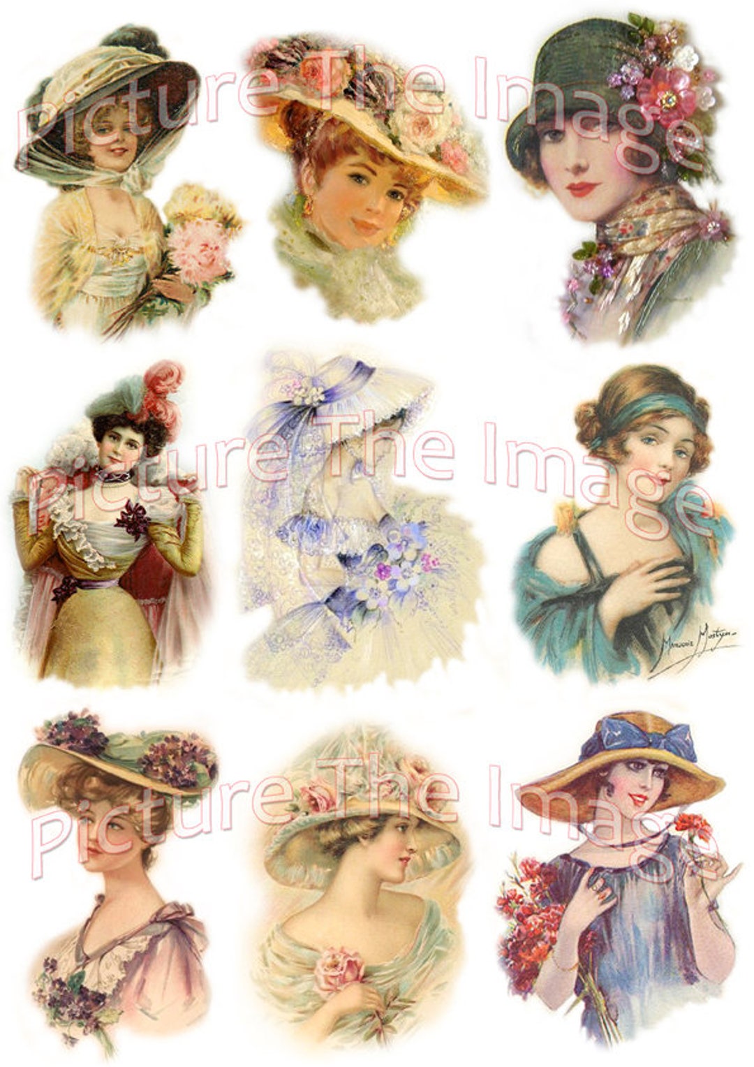 Instant Download Victorian Ladies Wearing Hats Vintage Pictures LH4 