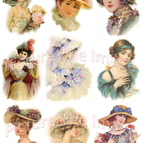 Instant Download Victorian Ladies Wearing Hats Vintage Pictures (LH4)