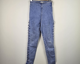 Vintage Y2K Extract Damen Schnürung Seite Skinny Jeans 3/4 (XS) Boho Festival Denim