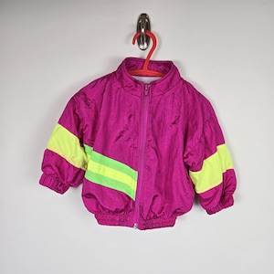 Vintage 80s 90s Baby Windbreaker Jacket 6-12M Bright Pink Neon Colorblock Retro